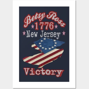 Retro Vintage Betsy Ross Flag New Jersey State 1776 Victory, Great Distressed Patriotic America Flag Gift Posters and Art